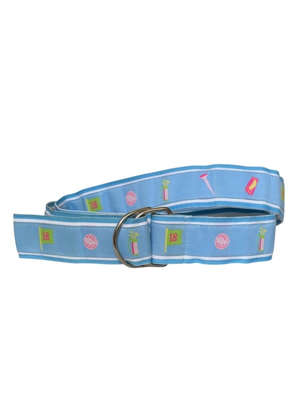 Douglas Paquette Light Blue Golf Theme Ribbon D-Ring Belt